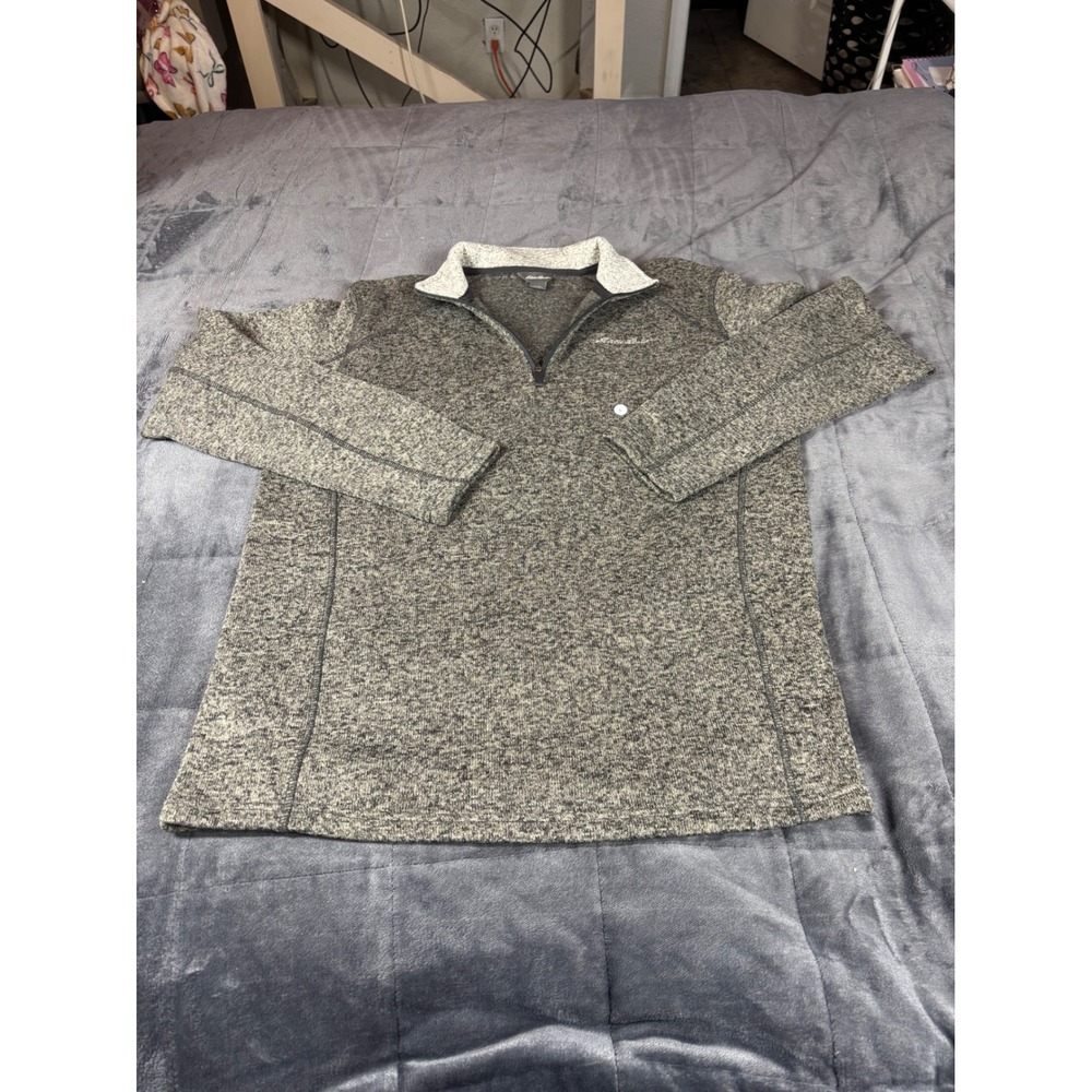 Eddie Bauer Mens L Gray 1/4 Zip Pullover Sweater Long Sleeve